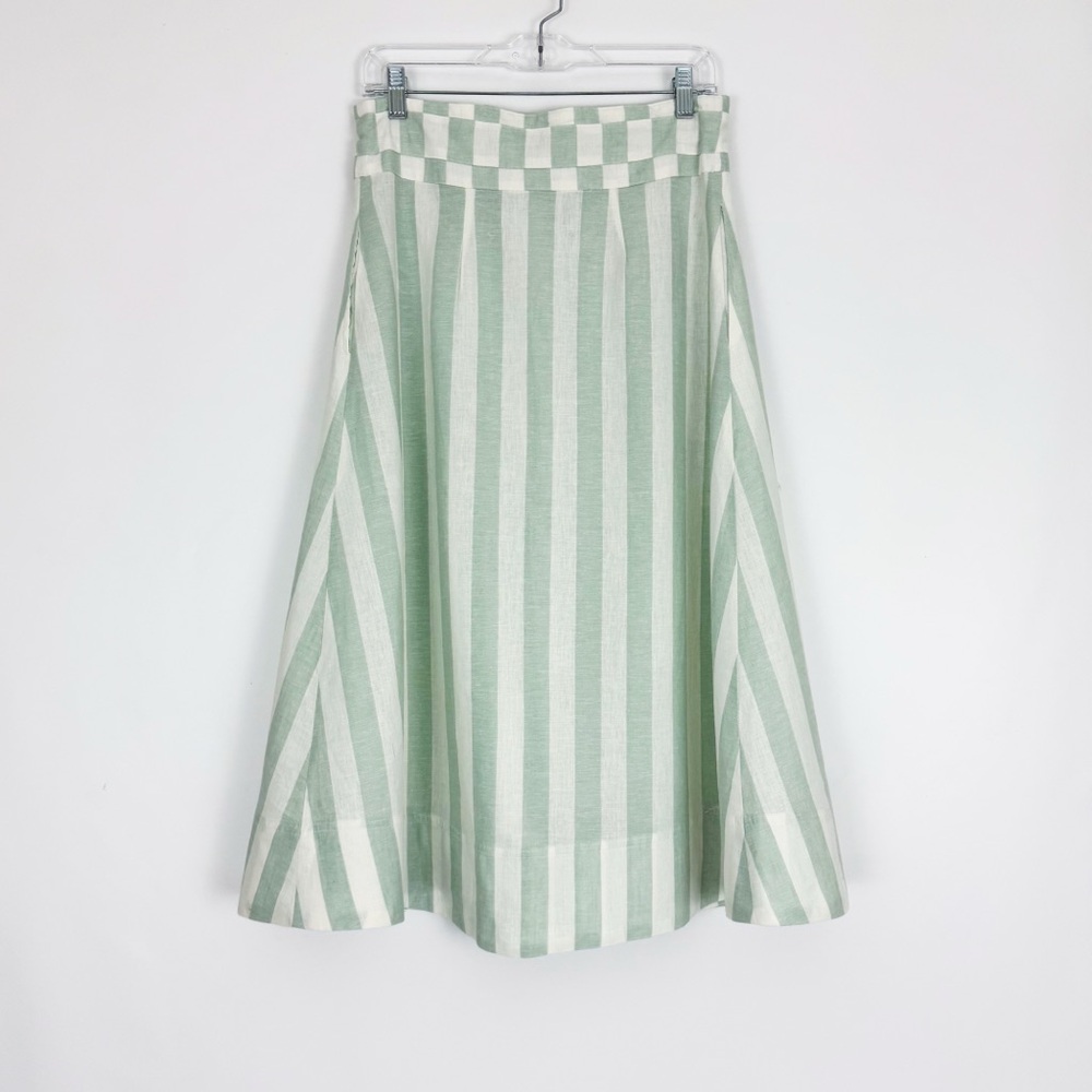 NWT A New Day Striped Linen-Blend Midi Skirt in Mint & Cream | Size S - Picture 3 of 5